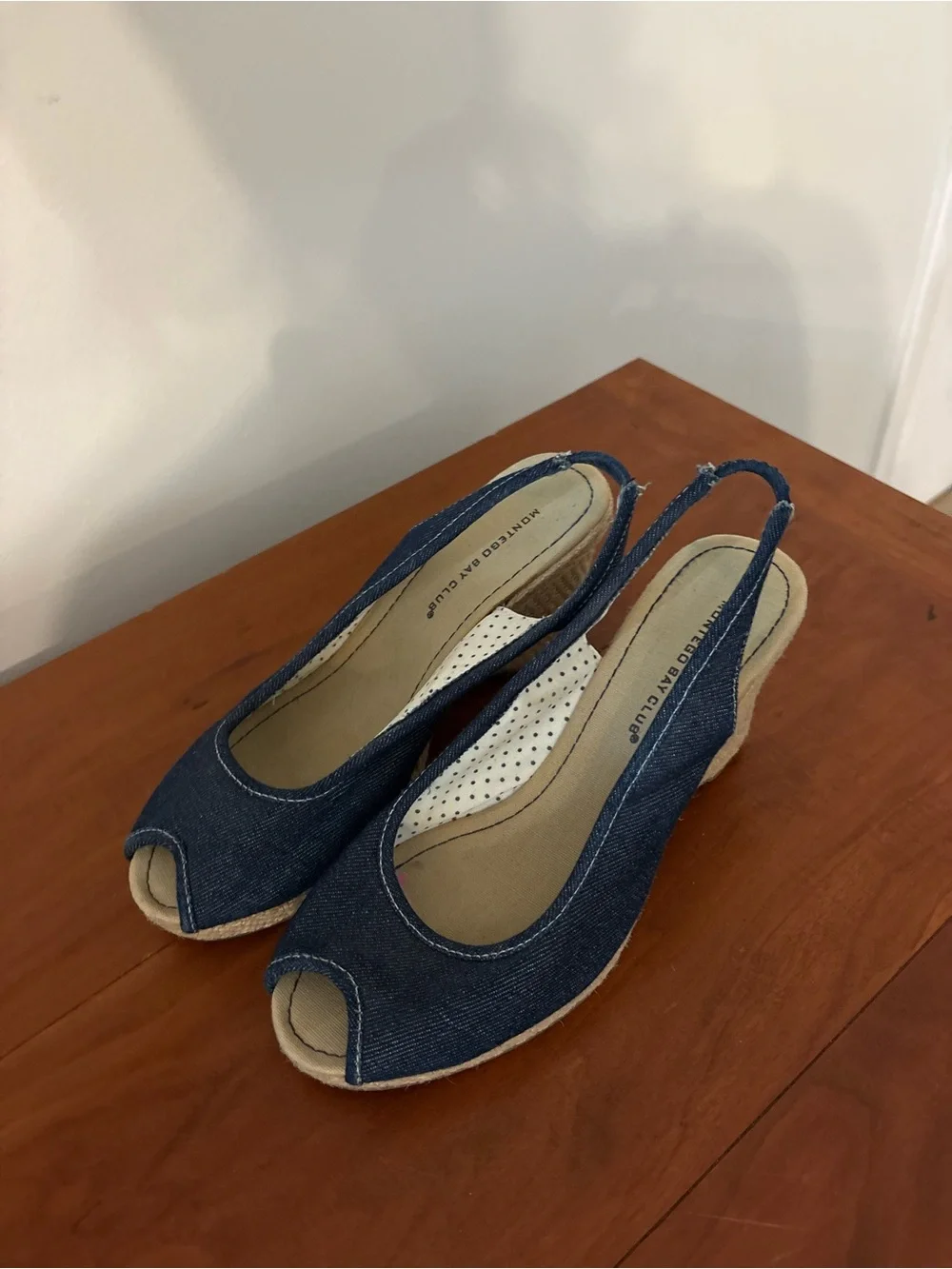 Montego Bay Club Denim Peep Toe Wedge Sandals Sz 7